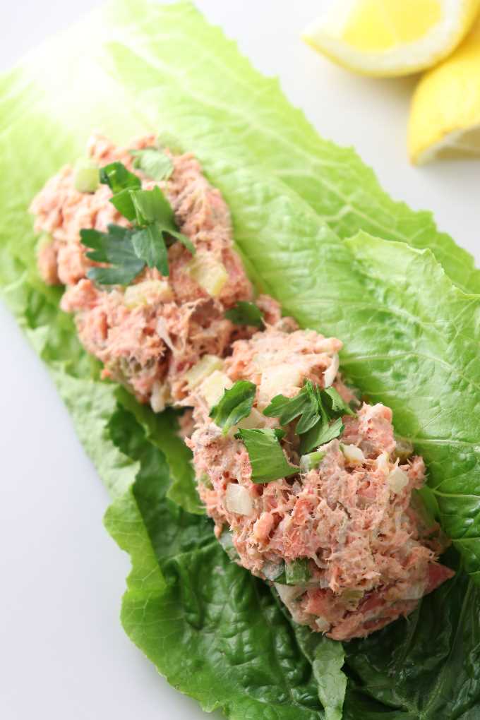 salmon salad on lettuce